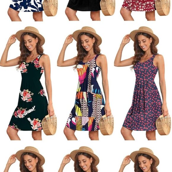 Women Summer Sleeveless Pleated Tank Dress Lightweight Casual Plus Size - Picture 5 of 5